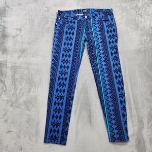 Celebrity Pink Jeans Womens 15 Juniors Blue Geometric Striped Mid Rise Skinny